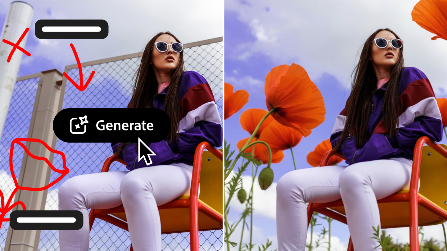 Adobe Photoshop AI Markup before and after AI image editing background replacement