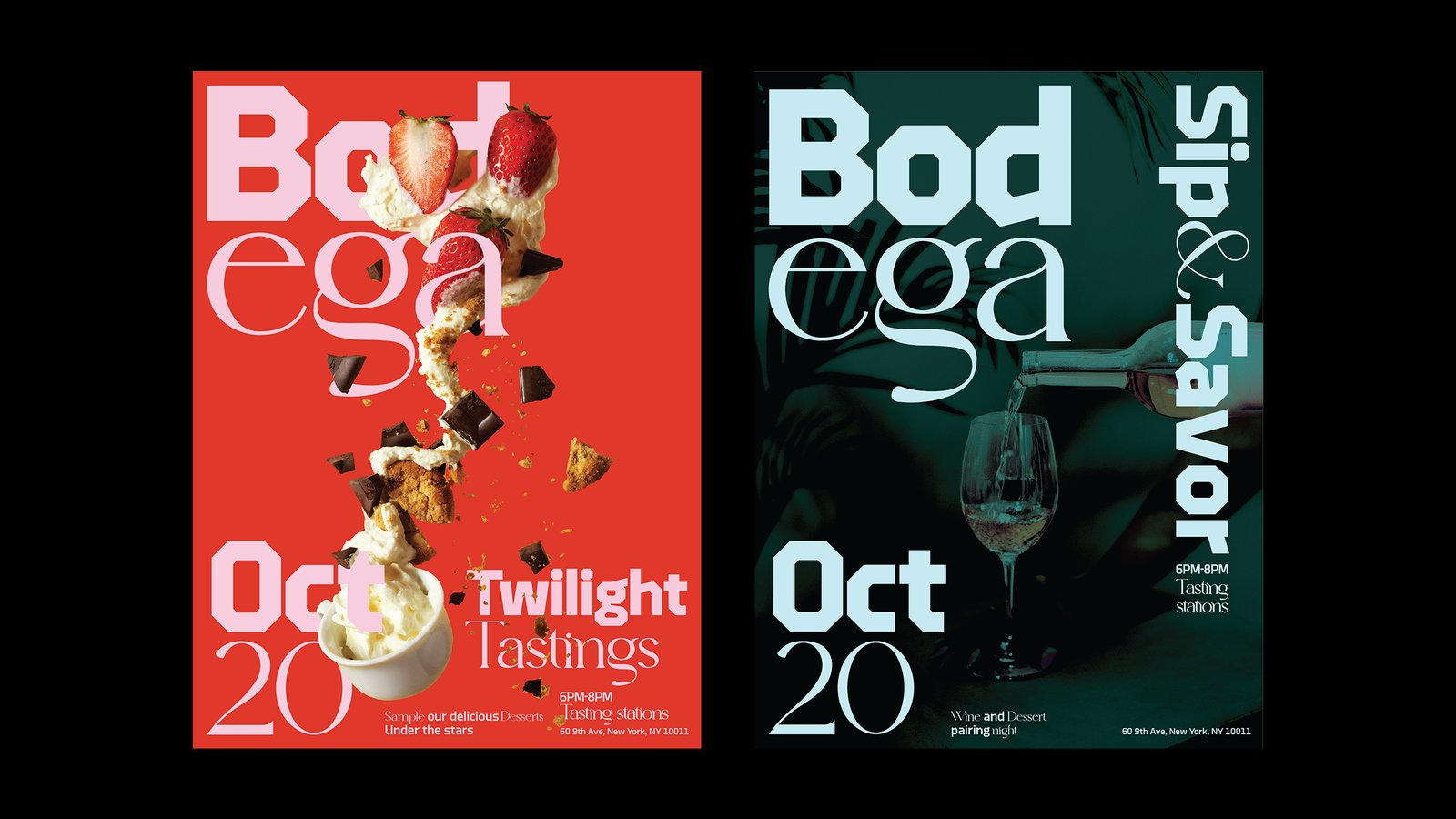 Bodega brand identity poster set dual personality system