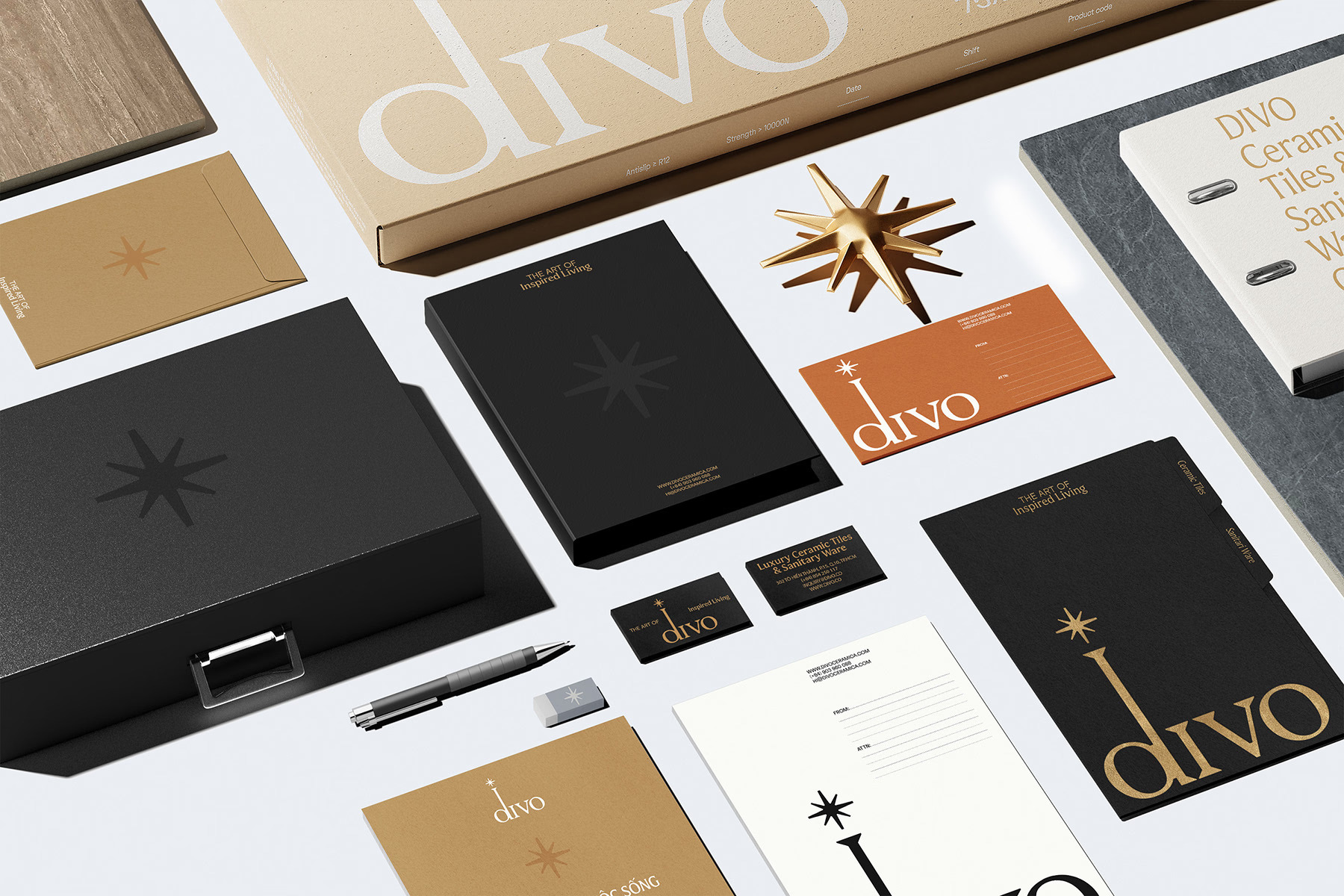 Divo Ceramica brand identity — stationery suite including letterhead and business cards