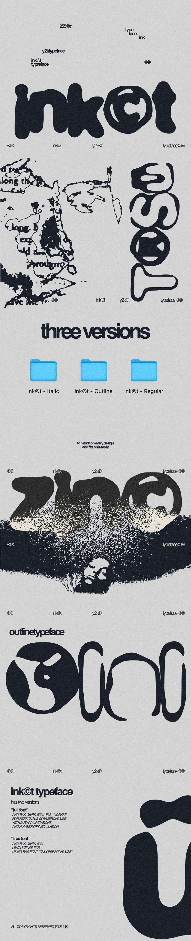 inkt free font Y2K typeface specimen with blobby ink-like forms