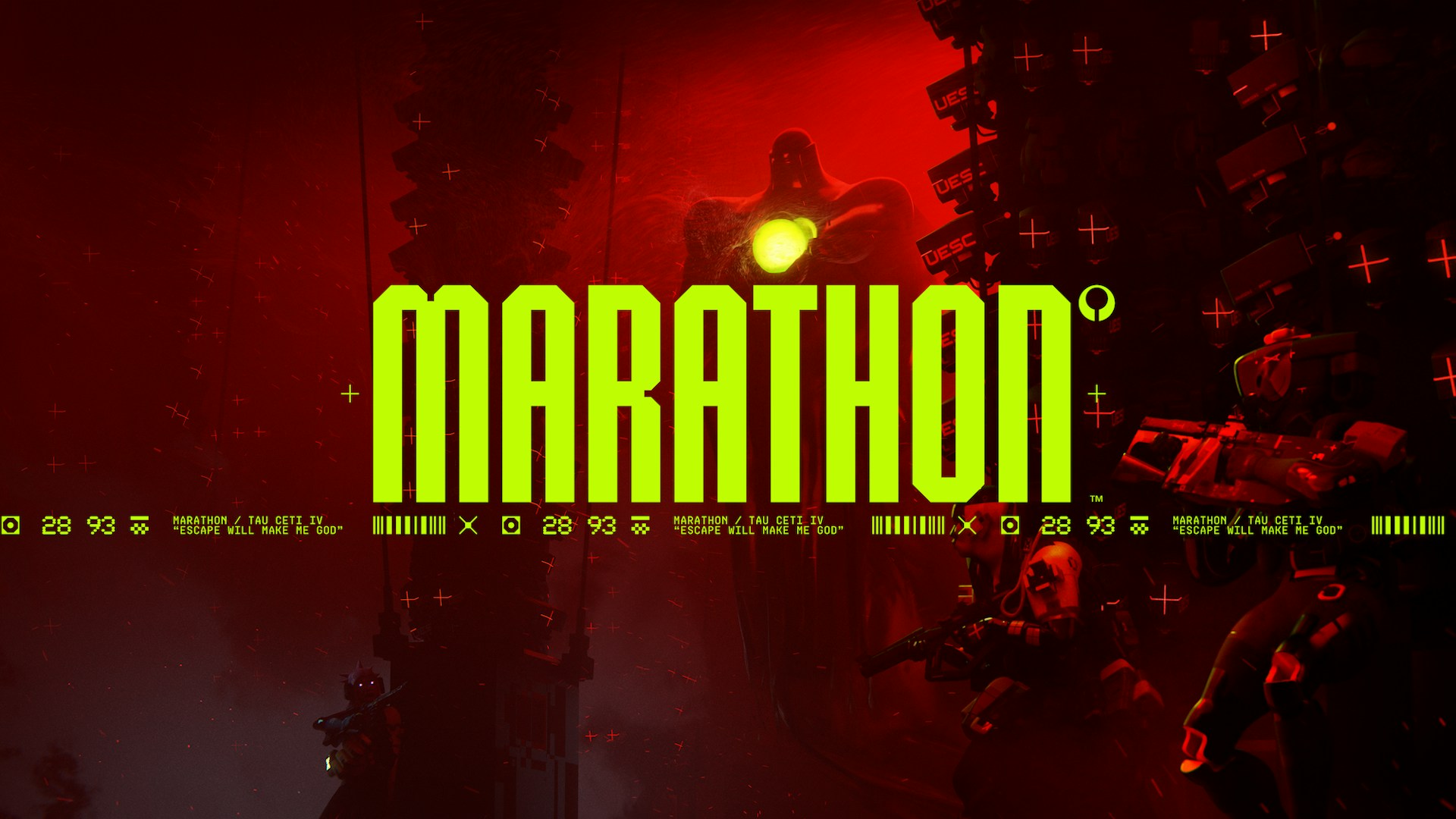 Marathon brand identity key art by Kurppa Hosk showing cybernetic runners on Tau Ceti IV