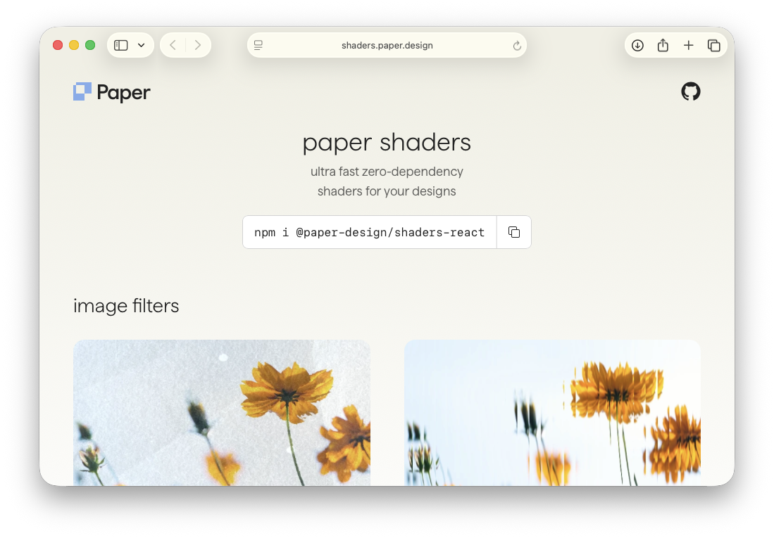 Paper.design famous shaders are available to all via react components.