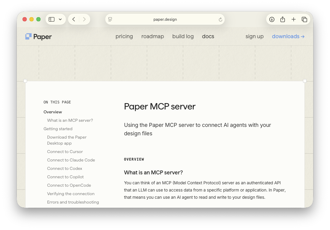 Paper.design MCP server documentation