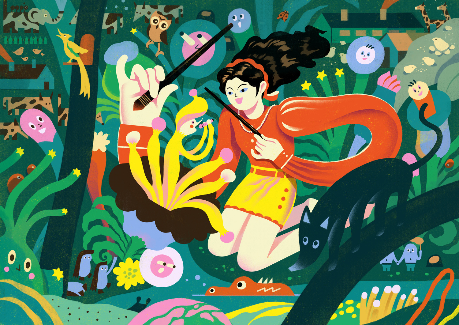 Peilin Li illustration Beautiful World green palette fantasy scene created for Nongfu Spring