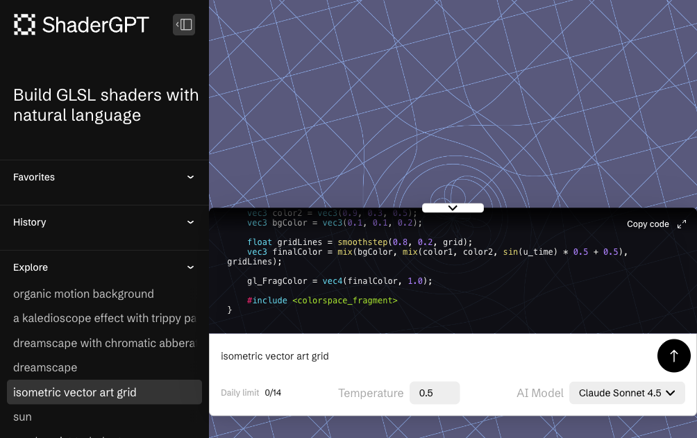 ShaderGPT AI shader generator isometric vector art grid
