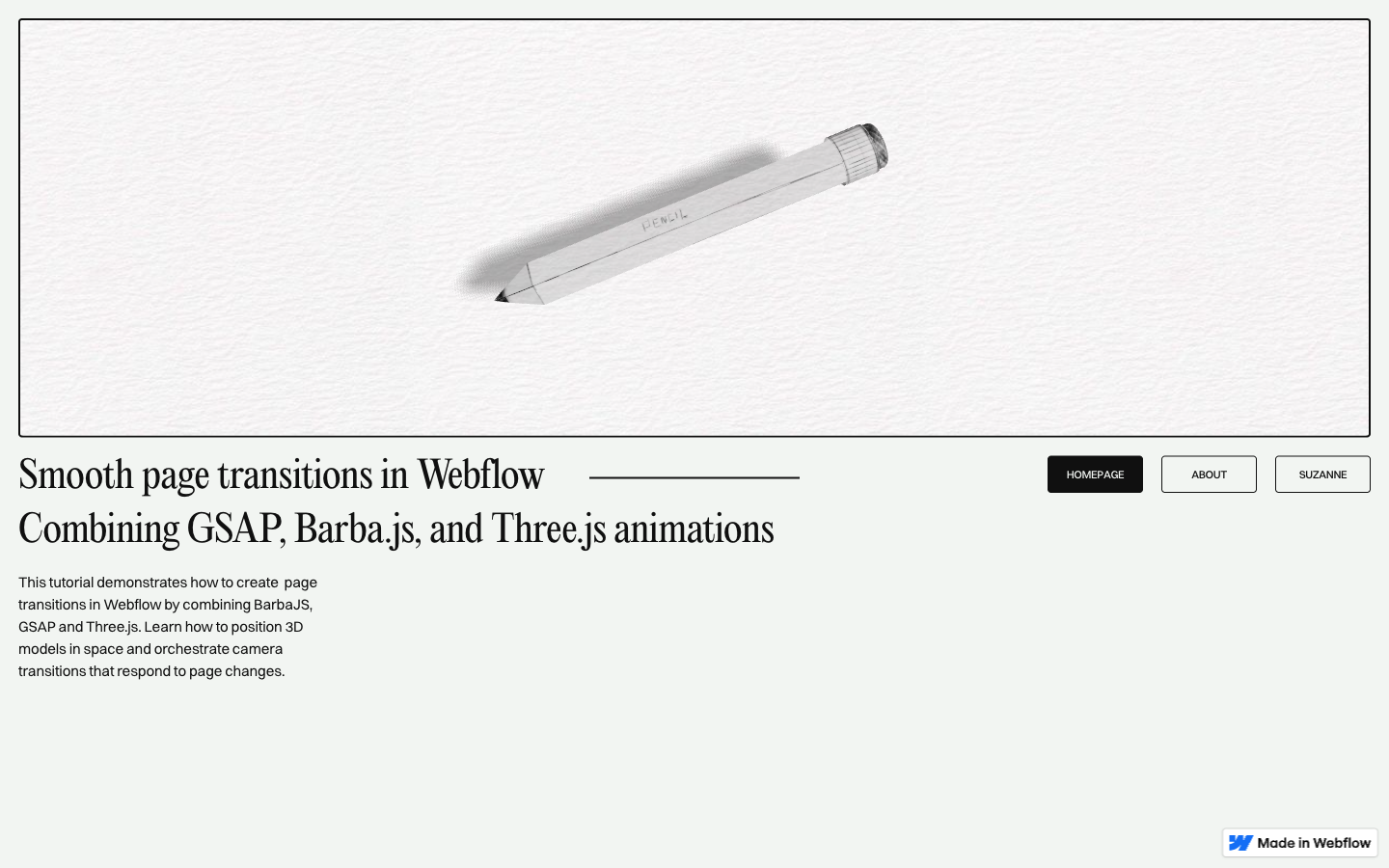 Webflow 3D page transitions
