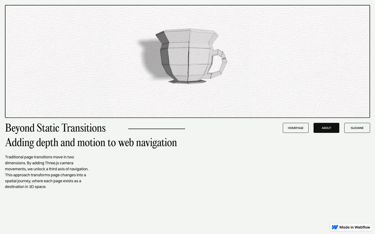 Webflow 3D page transitions