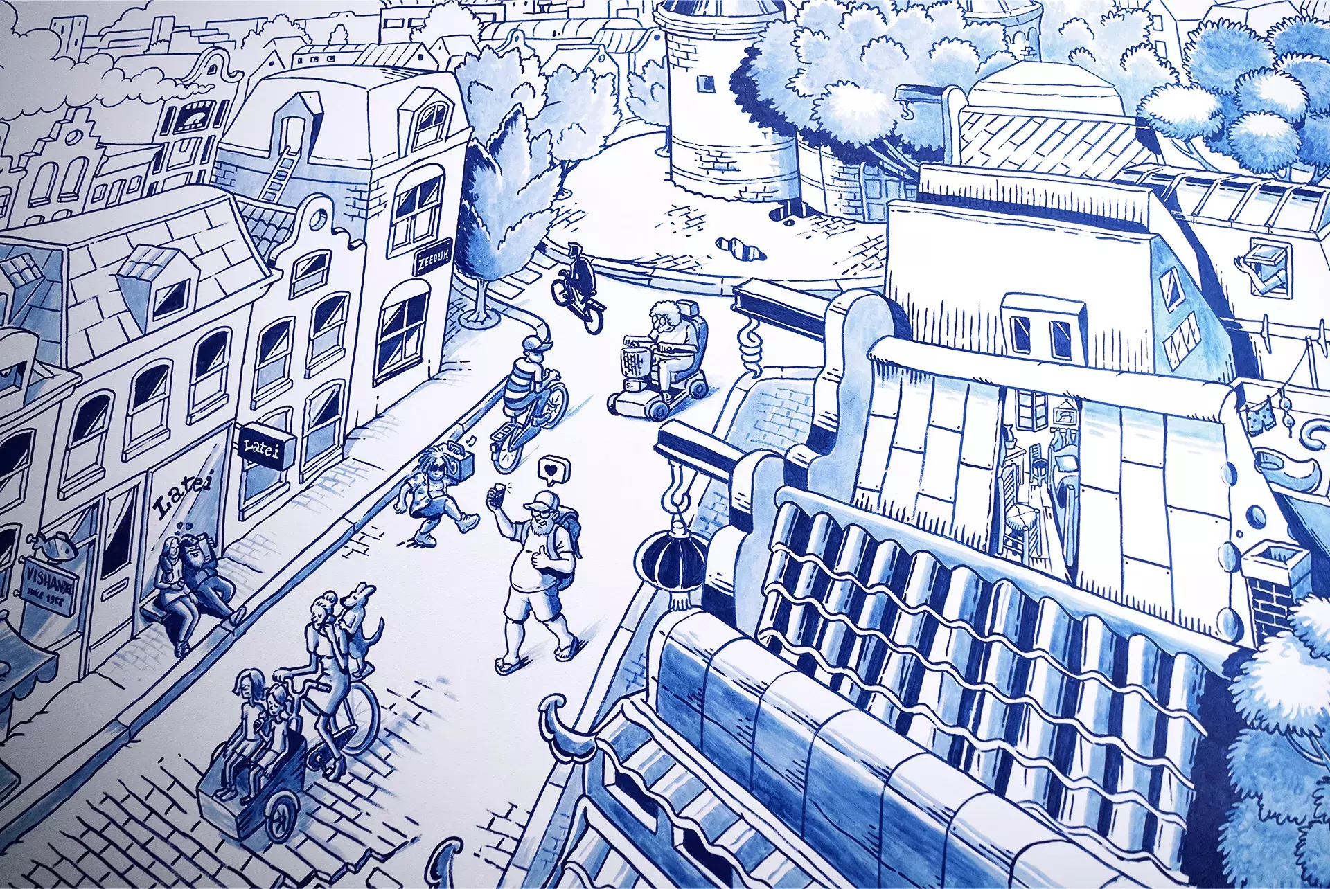 Illustrator Lorenzo Milito's Latest Delft Blue Style Mural in Amsterdam
