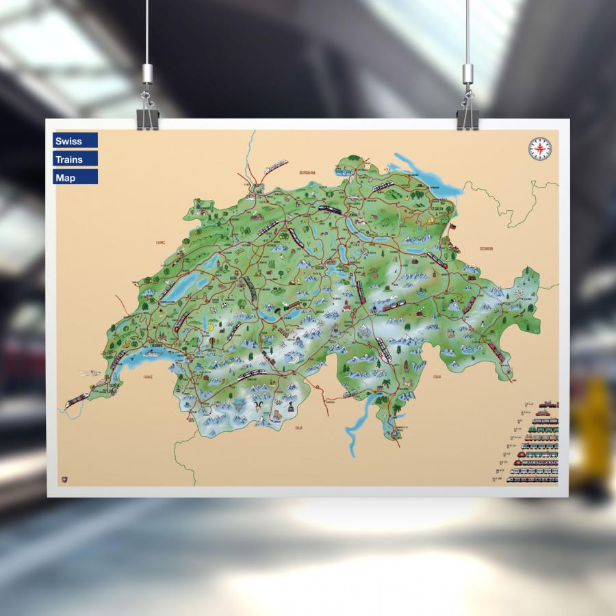 Illustrated Railways Map of Switzerland by Loris Grillet