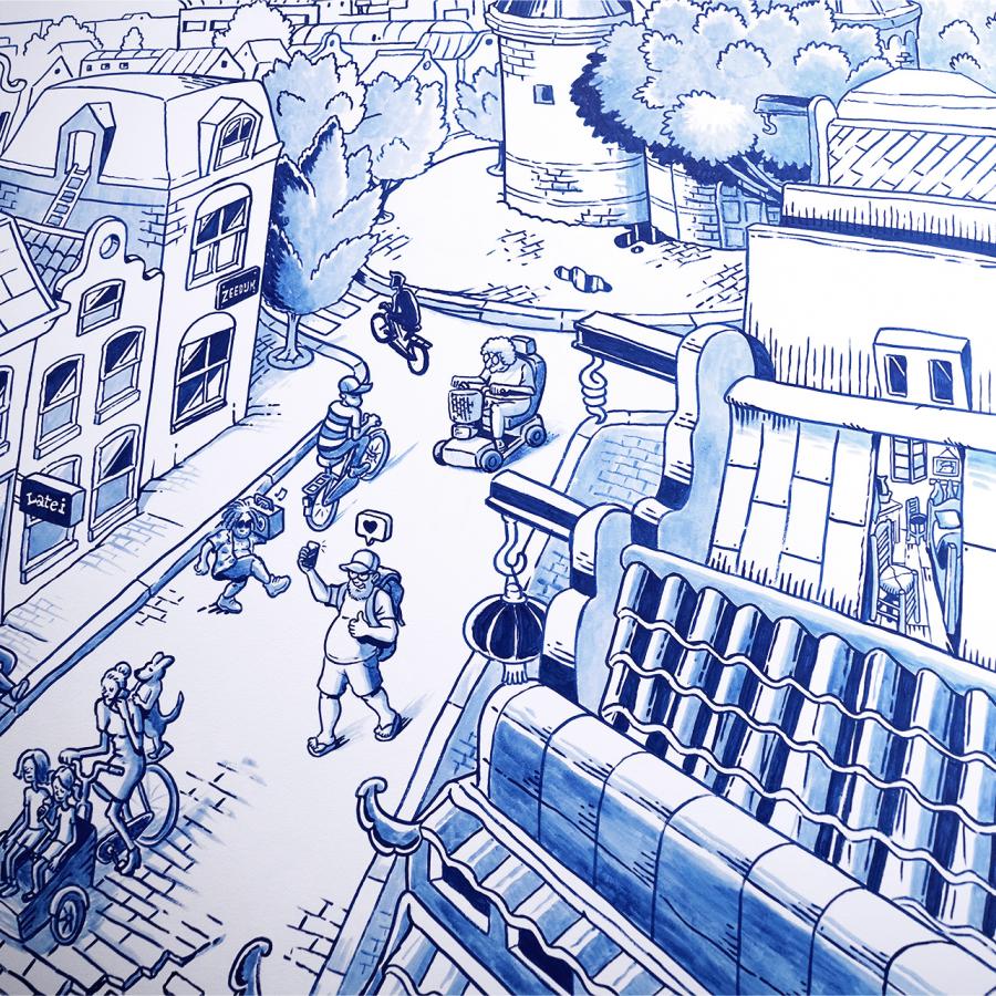 Illustrator Lorenzo Milito's Latest Delft Blue Style Mural in Amsterdam