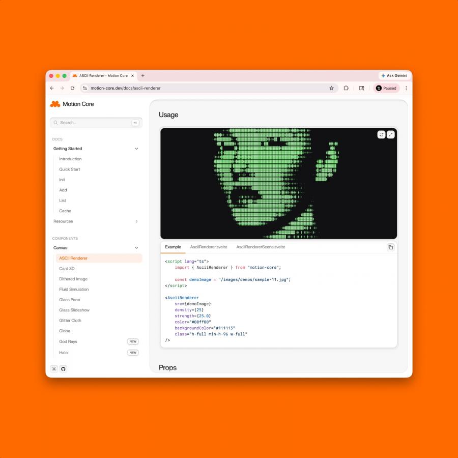 Motion Core Svelte animation toolkit interface powered by GSAP and Three.js