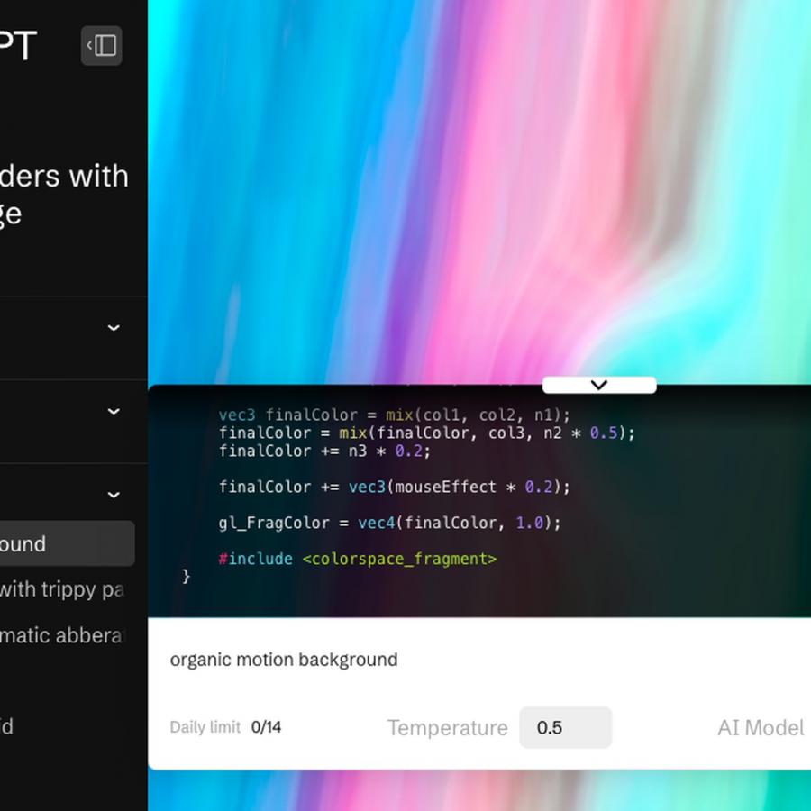 ShaderGPT AI shader generator by 14islands