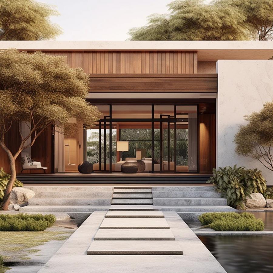 Midjourney v7 branding — Japandi architecture exterior moodboard reference