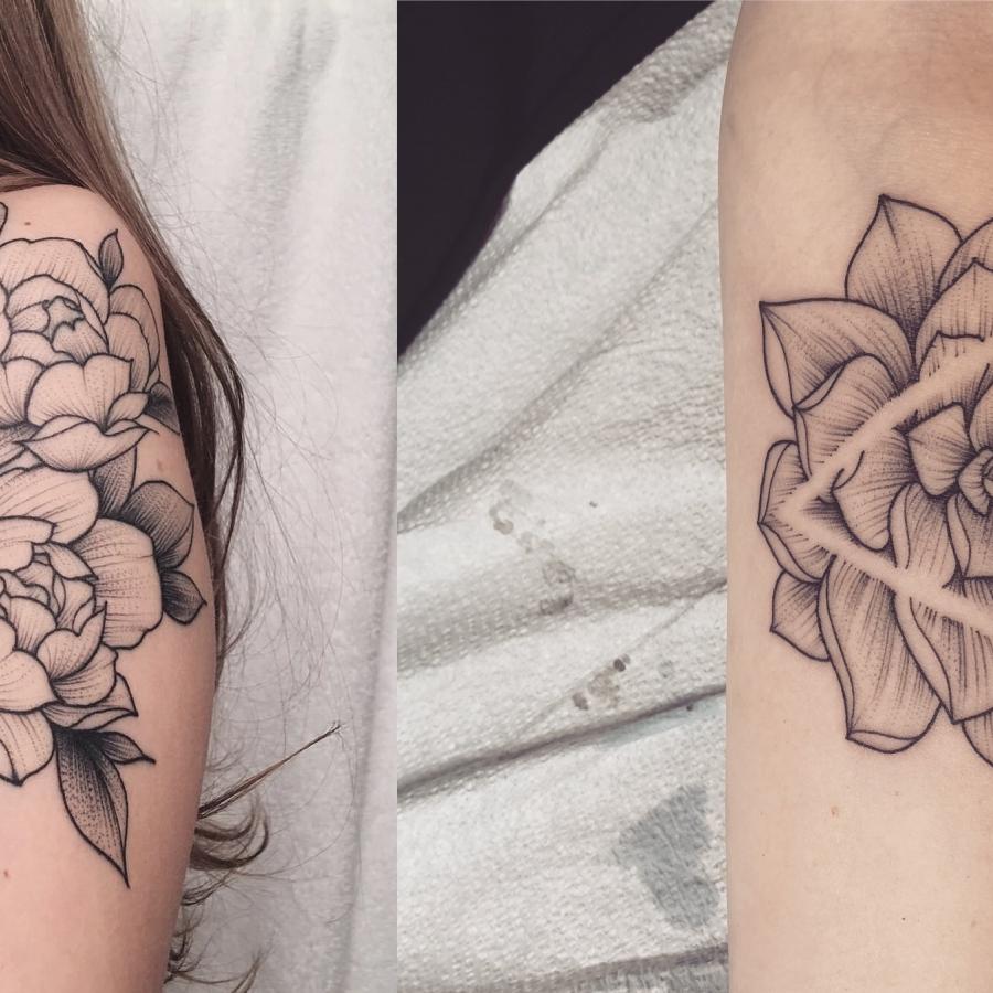 Floral Tattoos: Exquisite Black and Grey work by Vanessa Dong